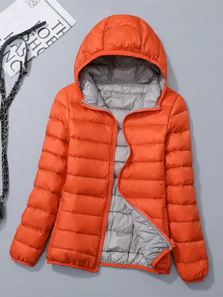 0-10 ℃   女性軽量冬のジャケット 2024 新秋フード付き防風ホワイトダックダウンコート超軽量ポータブルフグパーカー