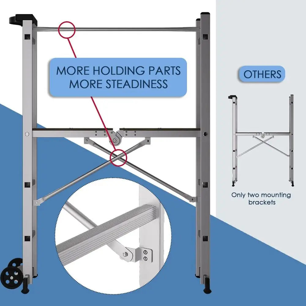 Foldable Aluminum Rolling Scaffold Tower Work Platform Ladder Stool Safety Handrail Kit
