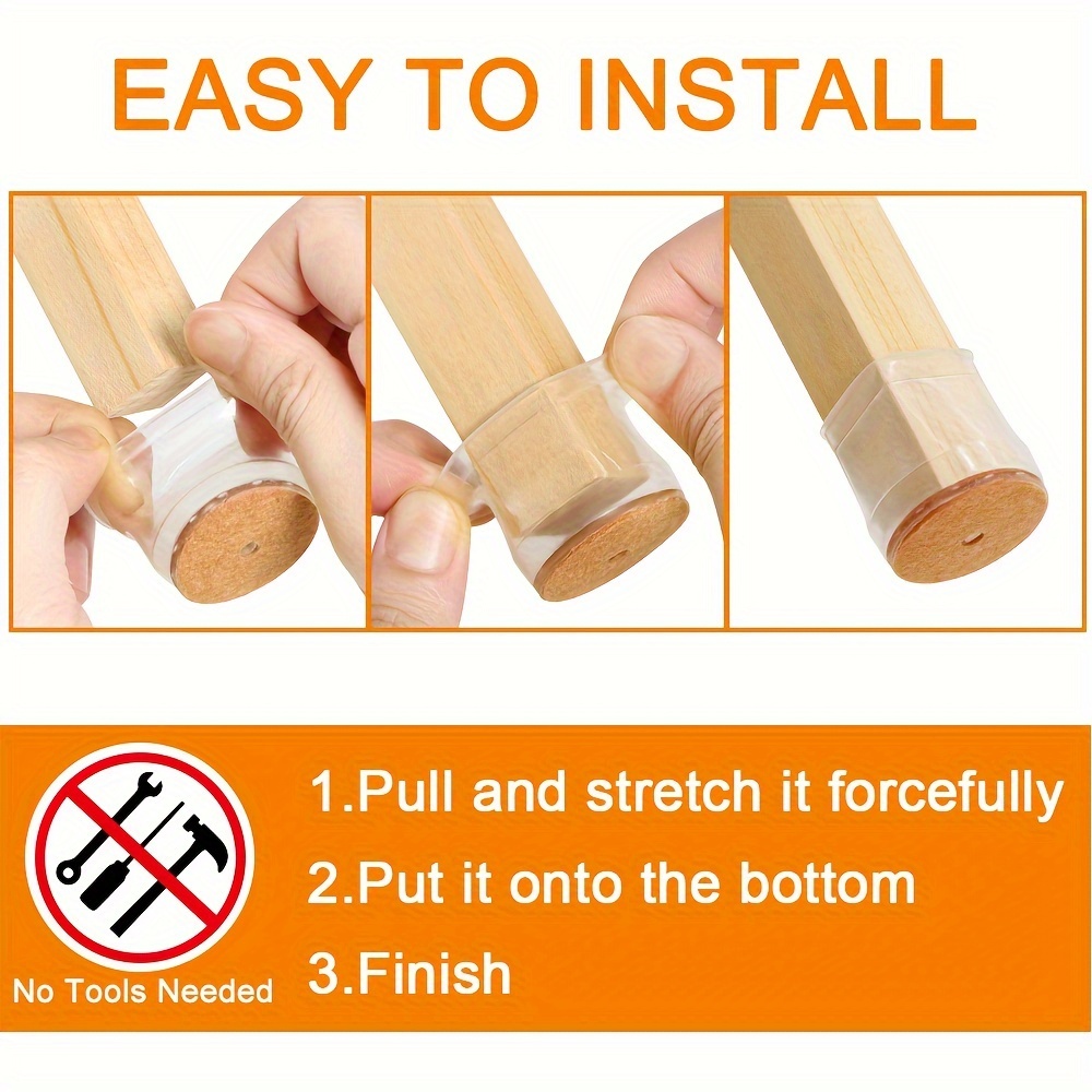 24pcs Transparent Silicone Chair Leg Covers with Felt Pads - Scratch & Noise Reduction Floor Protectors, Easy to Install
