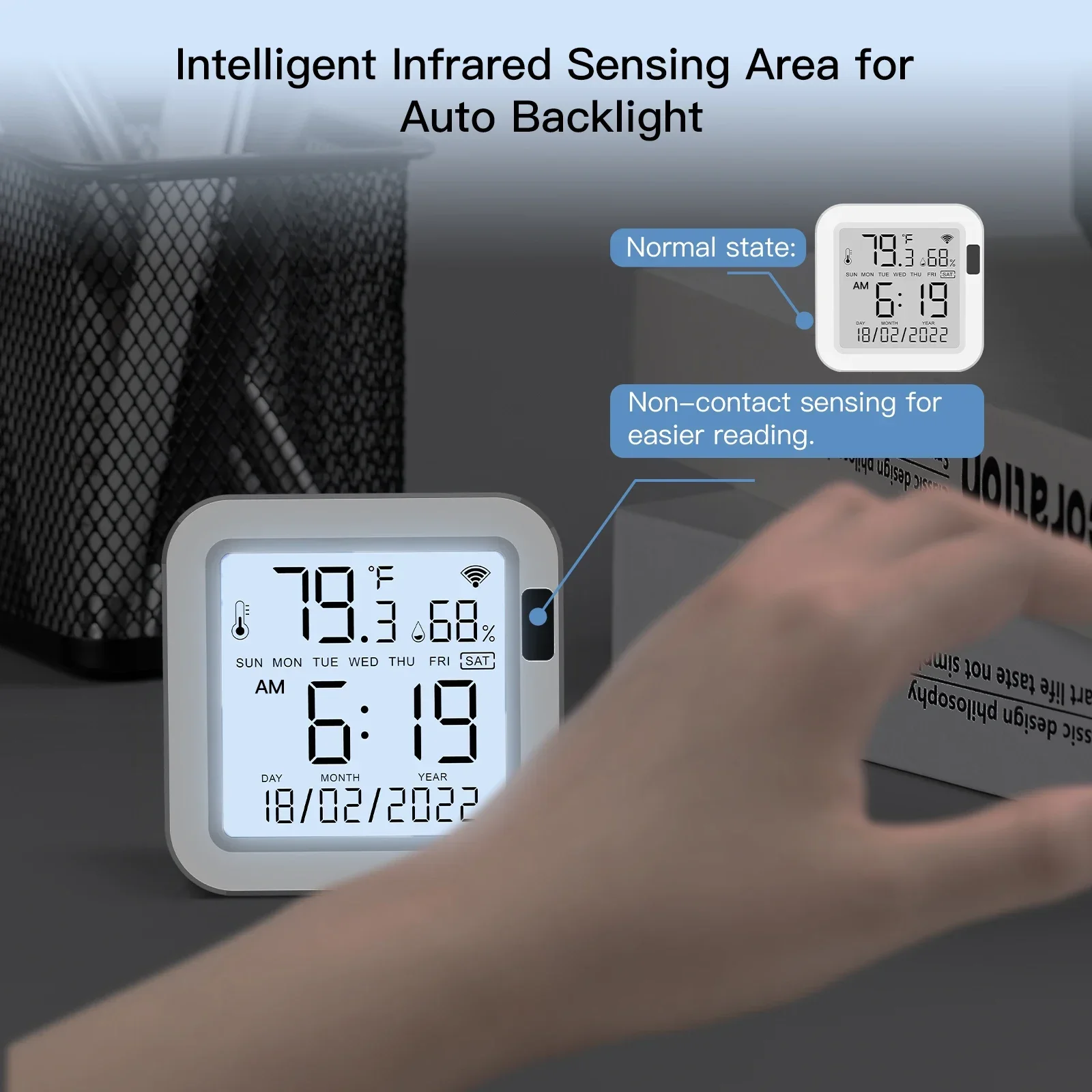 MOES-Sensor de temperatura y humedad WiFi, pantalla LCD, detección infrarroja, retroiluminación, aplicación remota inteligente Tuya, Control por voz de Alexa y Google