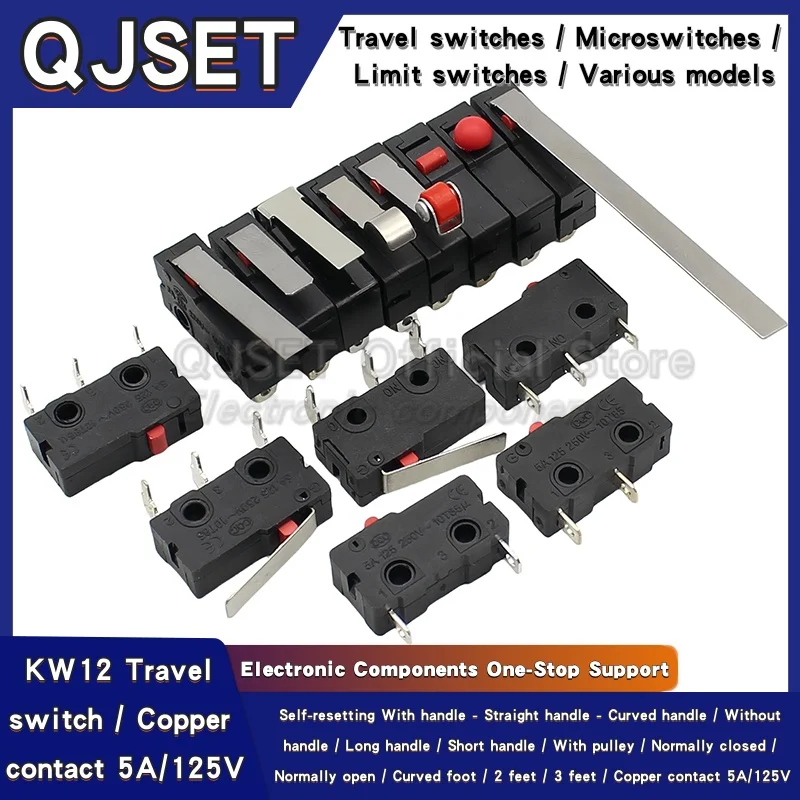 5 uds 5A 125V250V KW12 interruptor de límite de viaje KW11-3Z-2 con mango 16mm botón de contacto Micro interruptor KW12-N 2 pines/3 pines KW12-A 1NO/1NC