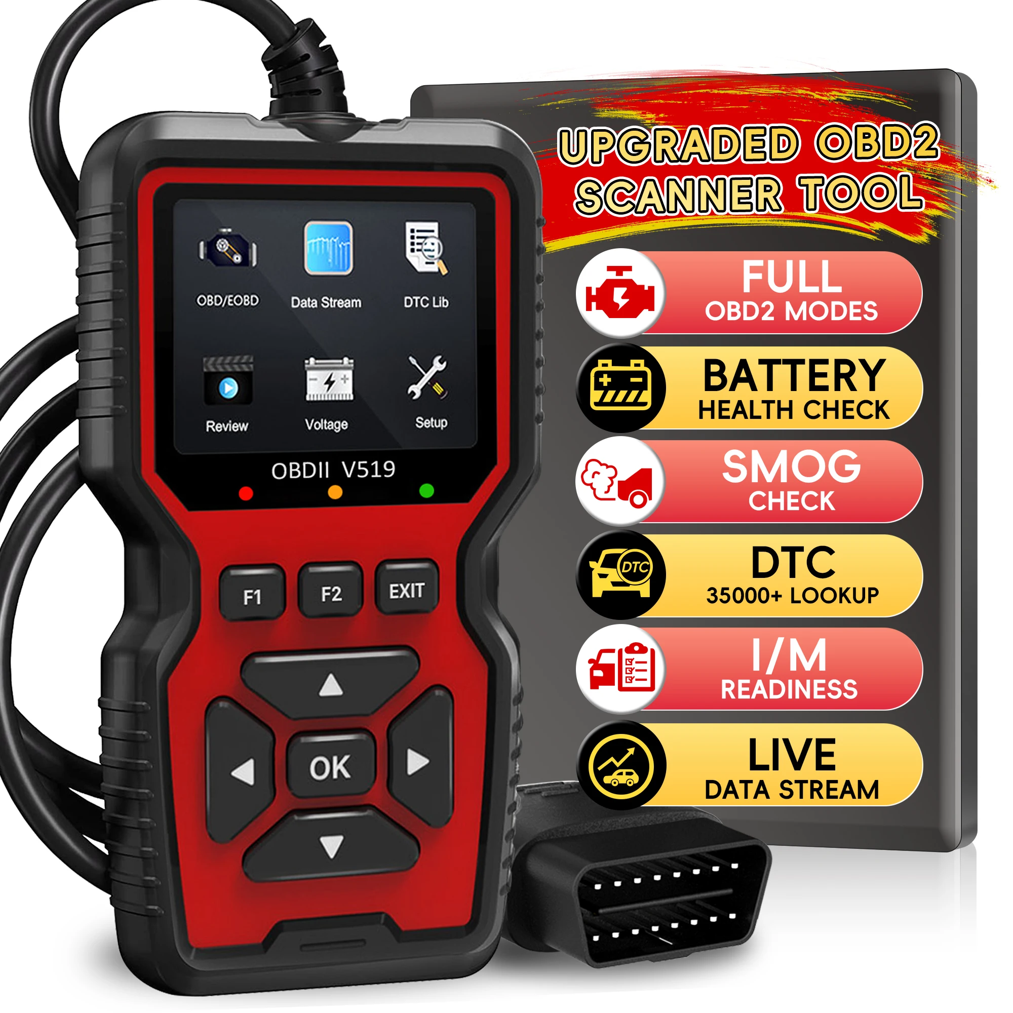 Herramienta de diagnóstico de escáner OBD2, lector de código de motor de verificación automática mejorado con reinicio, lectura de I/M, escaneo de diagnóstico de coche OBDII/EOBD para