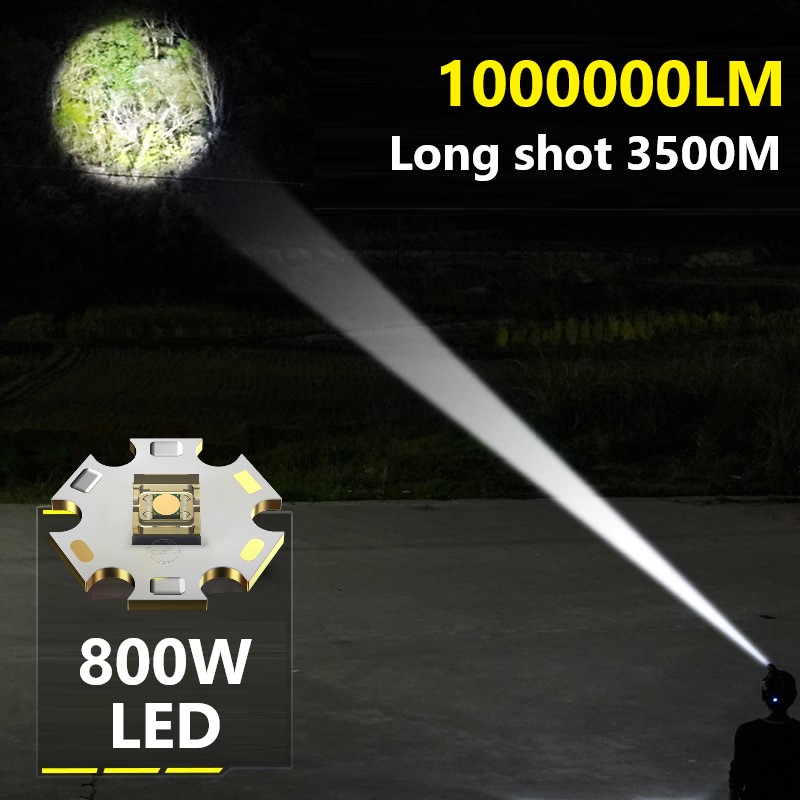 1000000LM Potente lampada frontale a LED a lungo raggio 800W Faro ricaricabile USB Torcia esterna ad alta potenza Lampada frontale Luce da pesca