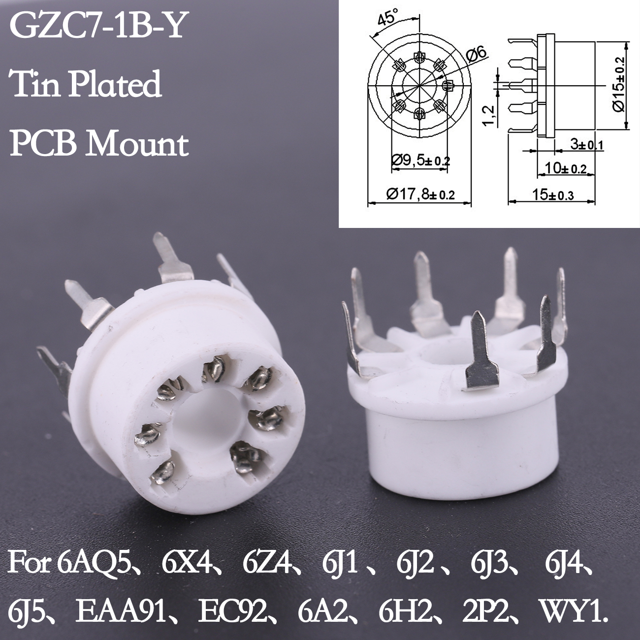 5PCS B7G 7PIN Tube Socket Ceramic Valve Base For 6X4 6Z4 6AQ5 6J1 6J2 6J5 EC92 6H2 EAA91 EZ90 EF95 Tube Amplifier Audio HIFI DIY