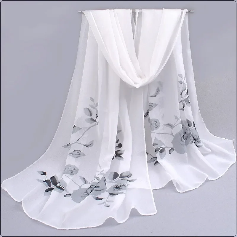 2021 Mùa Xuân Và Mùa Hè Nữ Khăn Mới Khăn Choàng Pashmina In Hình Cape Voan Lụa Polyester Tippet Nhét 60*160Cm
