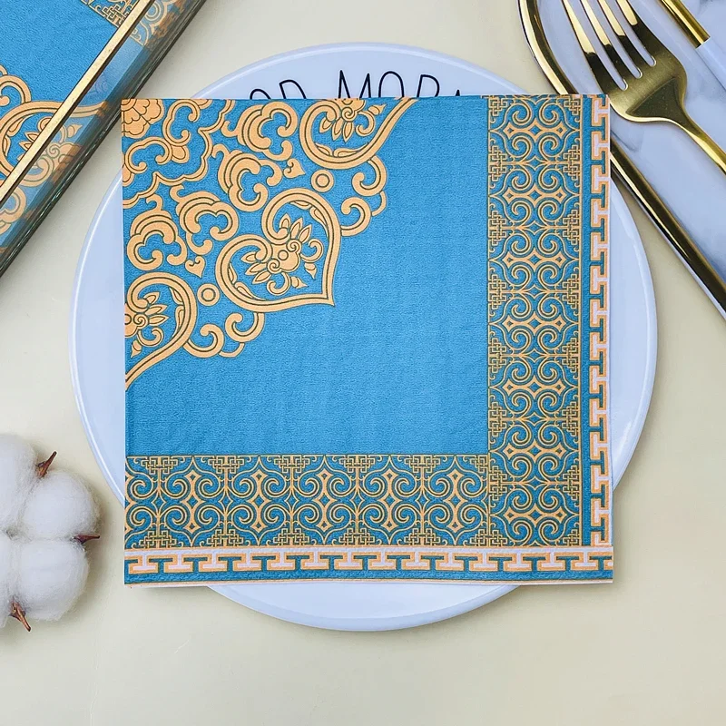 Mongolian Wind Printing Napkins Square Napkins Hotel Restaurant Disposable Placemats Ethnic Wind Floral Pattern Paper Napkins 33