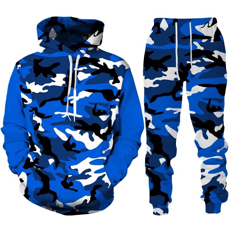 Outono camuflagem 3d impresso moletom com capuz terno masculino moletom moletom casual moda duas peças conjunto de treino roupas masculinas