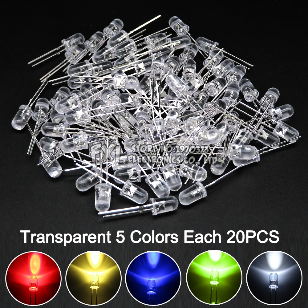 100 STKS F5 LED Diode 5 MM Diverse Kit Wit Groen Rood Blauw Geel Oranje Roze Paars Warm Wit DIY kit Light Emitting Diode bxv