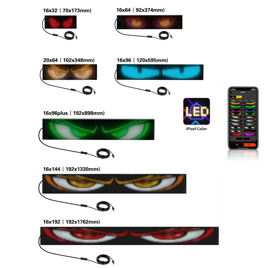 LED-Matrix-Pixel-Panel, DIY programmierbar, große Größe, LKW, böser Blick, Licht, flexibles Display, 5 V USB, Bluetooth, APP, Autofenster, LED-Schild