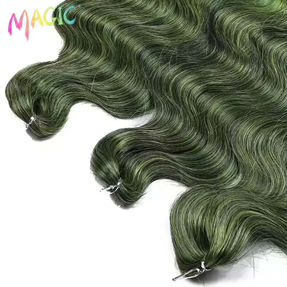Cheveux magiques vague de corps Crochet cheveux 24 pouces doux longs cheveux synthétiques tresses Extensions de queue de cheval Ombre bleu vert Extensions de cheveux