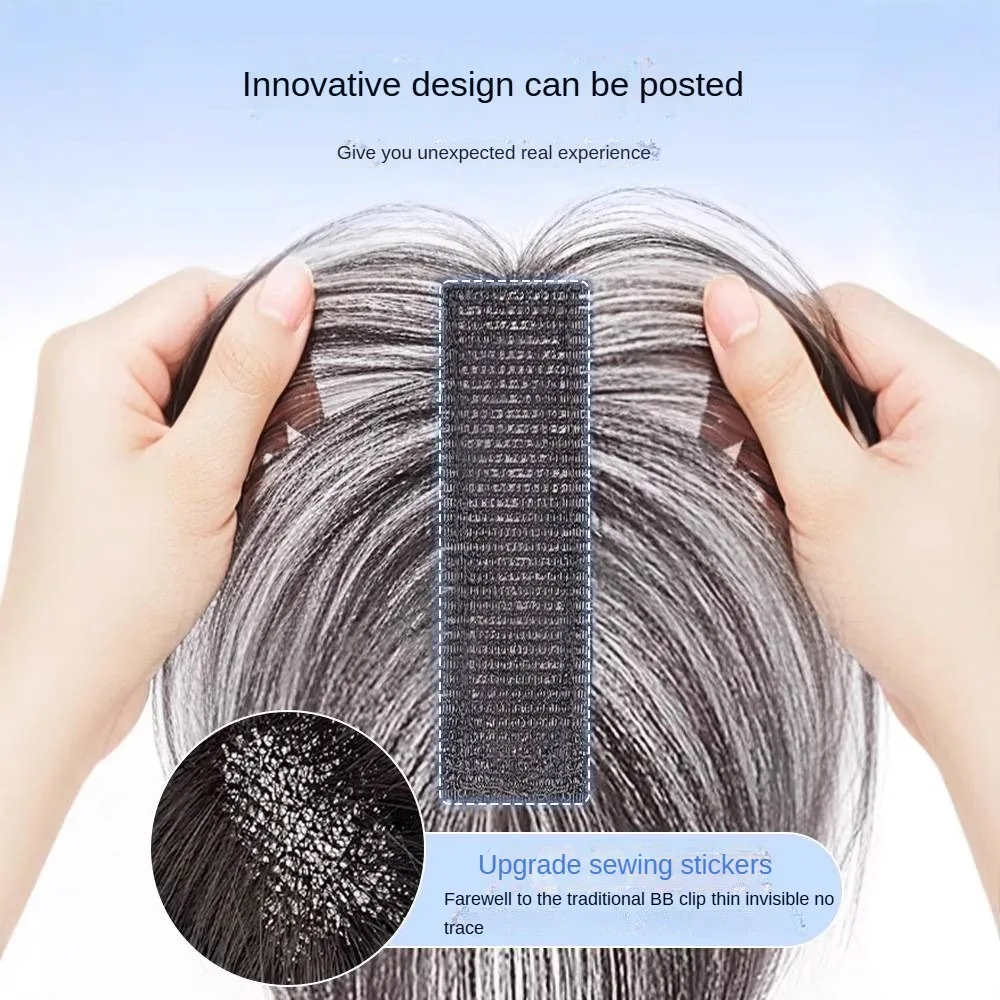 No Need Clip Echthaar-Fransen, verbesserte magische Paste, Haar-Topper, Pony für Frauen, flauschige Haarabdeckung, spärliche Haarnähte, Patches