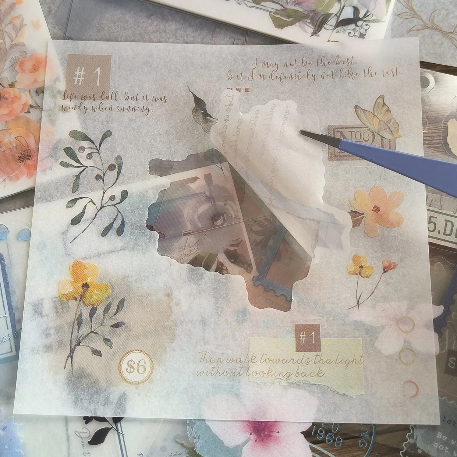 4 스타일 20 개/도서 INS 꽃 스티커 책 사계절 테마 절단 스크랩북 듀얼 재료 핸드북 DIY 장식 스티커