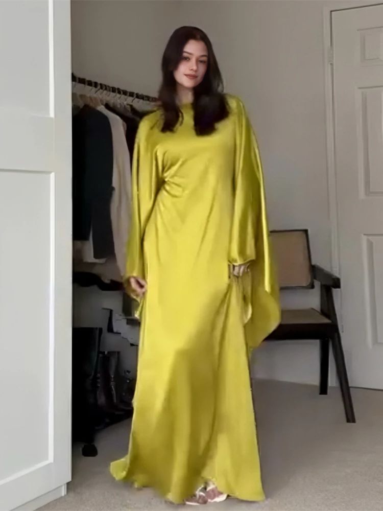 Abaya satinada brillante Eid para mujer, Abaya musulmana de lujo de Dubái, caftán Maxi, ropa islámica, 2024