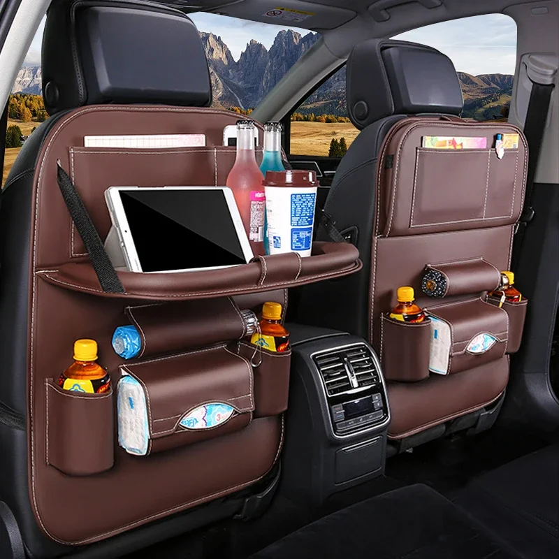 Bolsa de armazenamento organizadora do banco traseiro do carro com bandeja de mesa dobrável suporte para tablet caixa de tecido