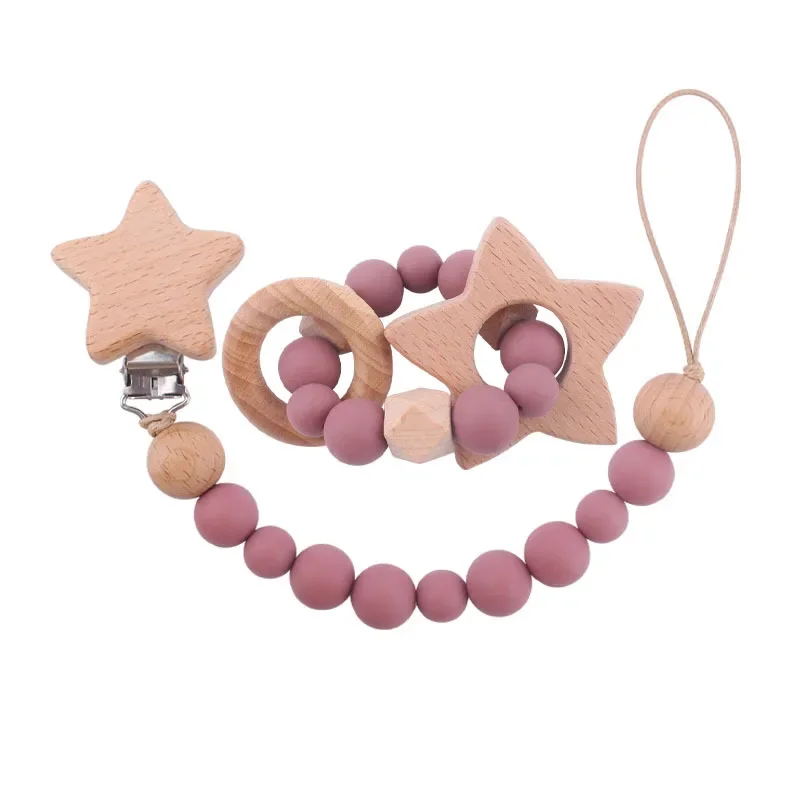 1-2 Chiếc Cho Em Bé Kẹp Gỗ Teethers Vòng Tay Hoạt Hình Ngôi Sao Cloud Mèo Viền Silicone Bé Mọc Răng Đồ Chơi chống Mất Dây Chuyền