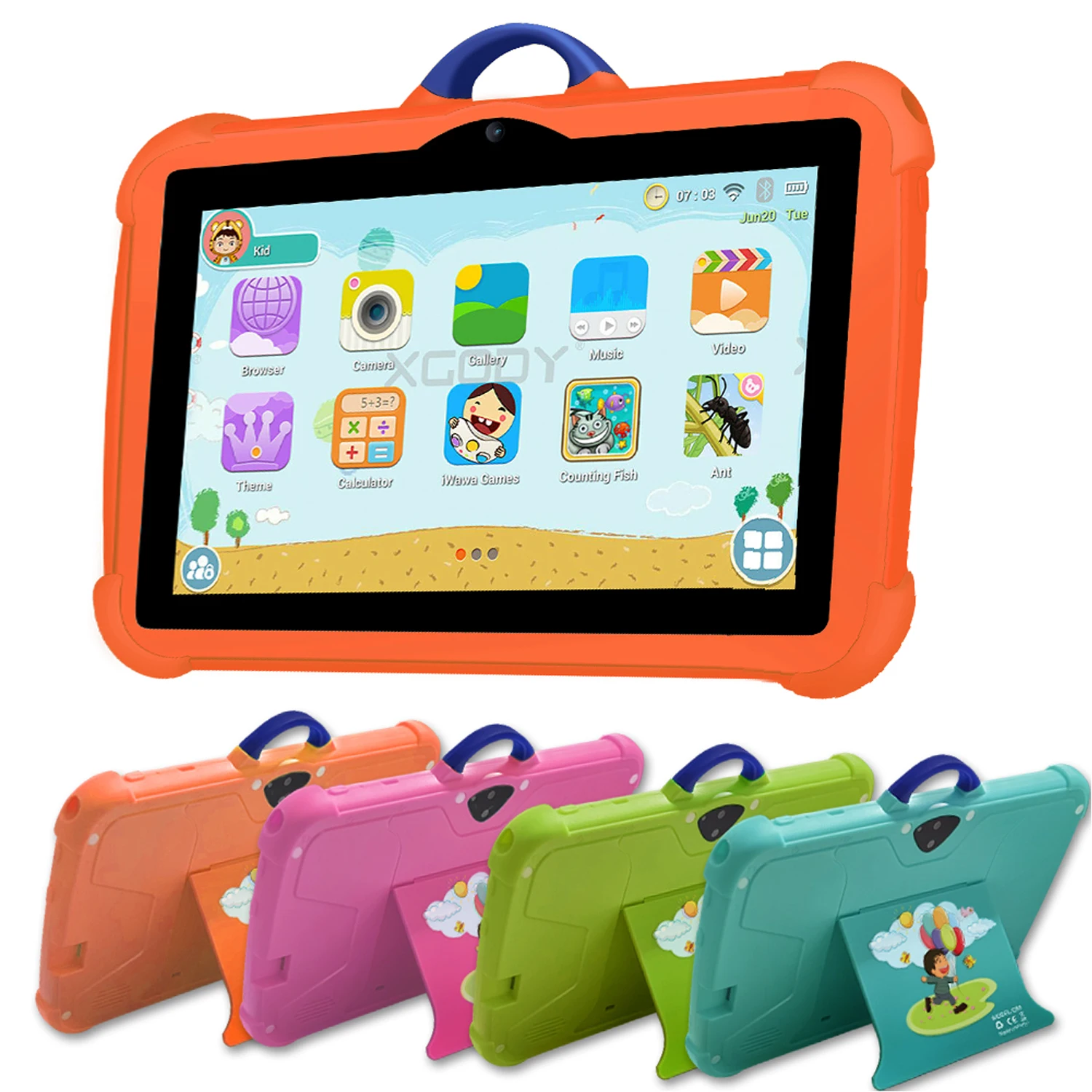 BDF-Tableta de 7 pulgadas para niños, Tablet con cuatro núcleos, Android 13, 4GB y 64GB, WiFi, Bluetooth, Software educativo instalado, WiFi 5G, batería de 4000mAh