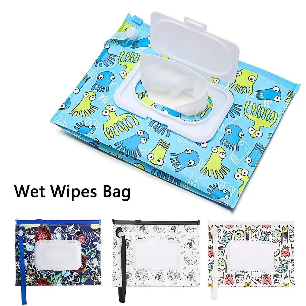 Lenços umedecidos saco toalhetes com alça de pressão fácil de transportar portátil flip capa bolsa cosmética caixa de tecido acessórios do bebê
