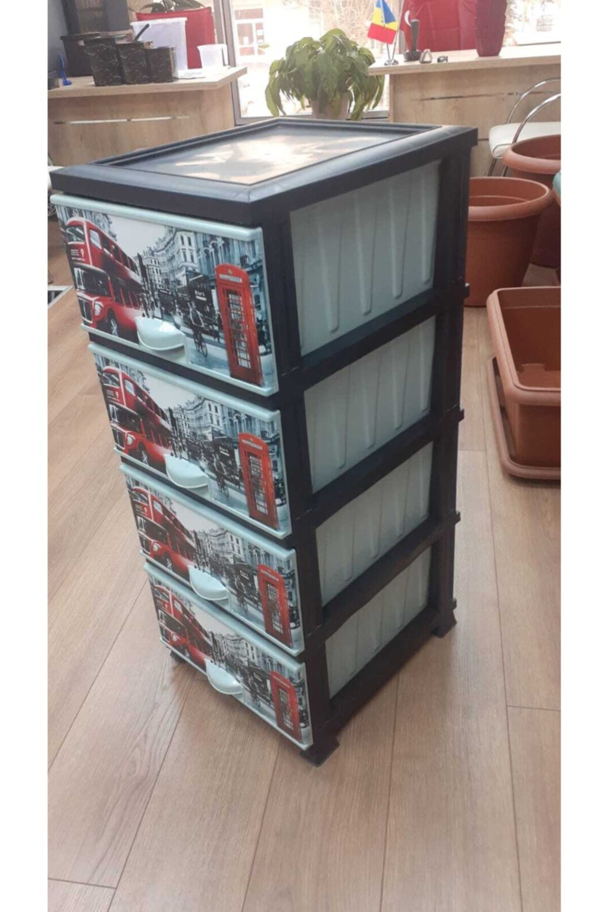 Warna Seçenekli Bermotif 4 Lapisan Rak Plastik Laci Meja Plastik Rumah Perlu Kualitas Pembersih