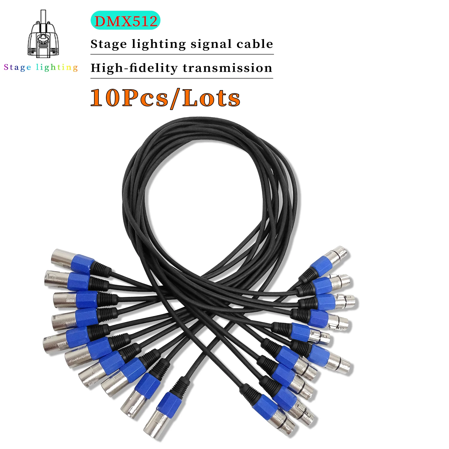 10 шт./лот 3-контактный DMX-кабель 1 м/2 м/3 м/5 м/10 м 20 м светодиодный соединительный кабель Par Light сигнальная линия DMX используется для сценического освещения