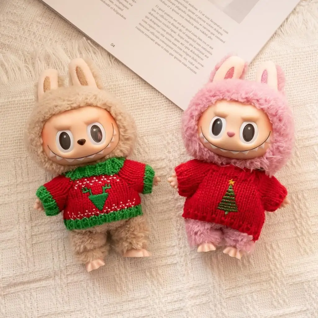 Mini Plüsch Puppe Kleidung Outfit Zubehör Für Korea Kpop Labubu V2 Idol Sitzen party weihnachten cookie mann liebe hut Kleidung