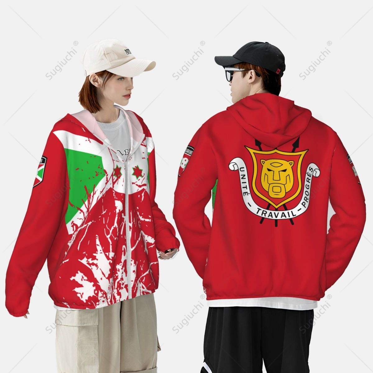 Burundi Flagge Sonnenschutz Hoodie Sonnenschutz Kleidung Angeln Radfahren Laufen schnell trocknen Langarm mit Reiß verschluss Polyester