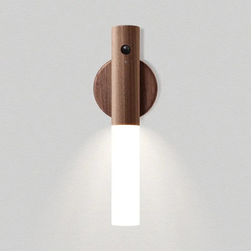 Led de madeira usb luz da noite lâmpada parede magnética armário cozinha luz casa escada quarto mesa mover lâmpada iluminação cabeceira