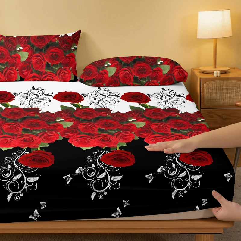 1 lençol simples e moderno com estampa de borboleta e flor de planta fosca, capa de cama impressa para quarto, roupa de cama (excluindo fronhas)