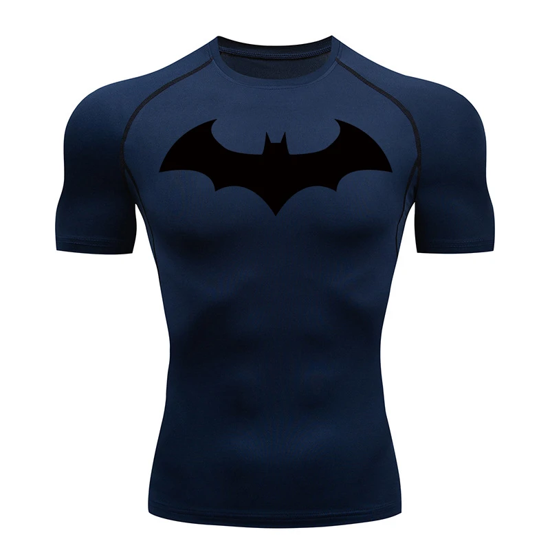 バットグラフィック圧縮シャツ男性用半袖ラッシュガードジムトレーニングランニング Tシャツ夏アスレチック速乾 Tシャツトップス