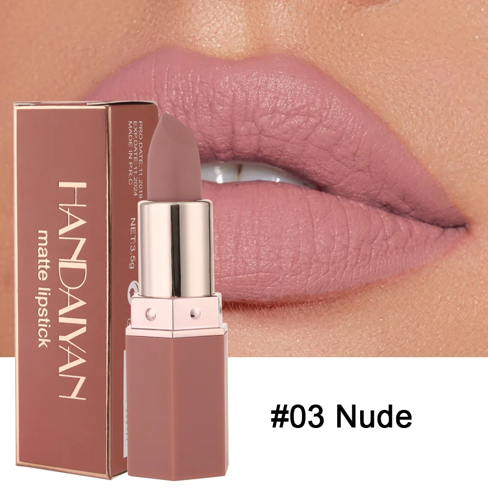 Handaiyan 6 colores mate impermeable terciopelo desnudo lápiz labial Sexy rojo marrón pigmentos maquillaje profesional de larga duración