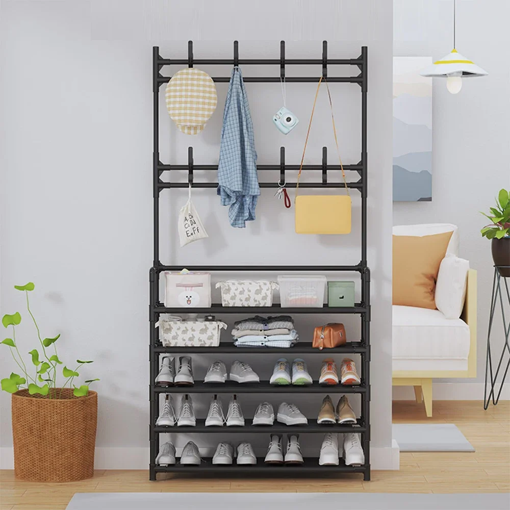 4th/5th Floor Multifunctional Home Storage Rack - Plastic Easy Assembly Shoe Clothes Hat Organizer Floor Standing Design Clothe