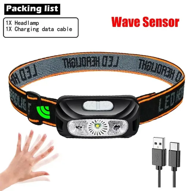 Mini linterna frontal recargable con Sensor potente, linterna frontal USB para pesca y Camping, linterna frontal LED COB