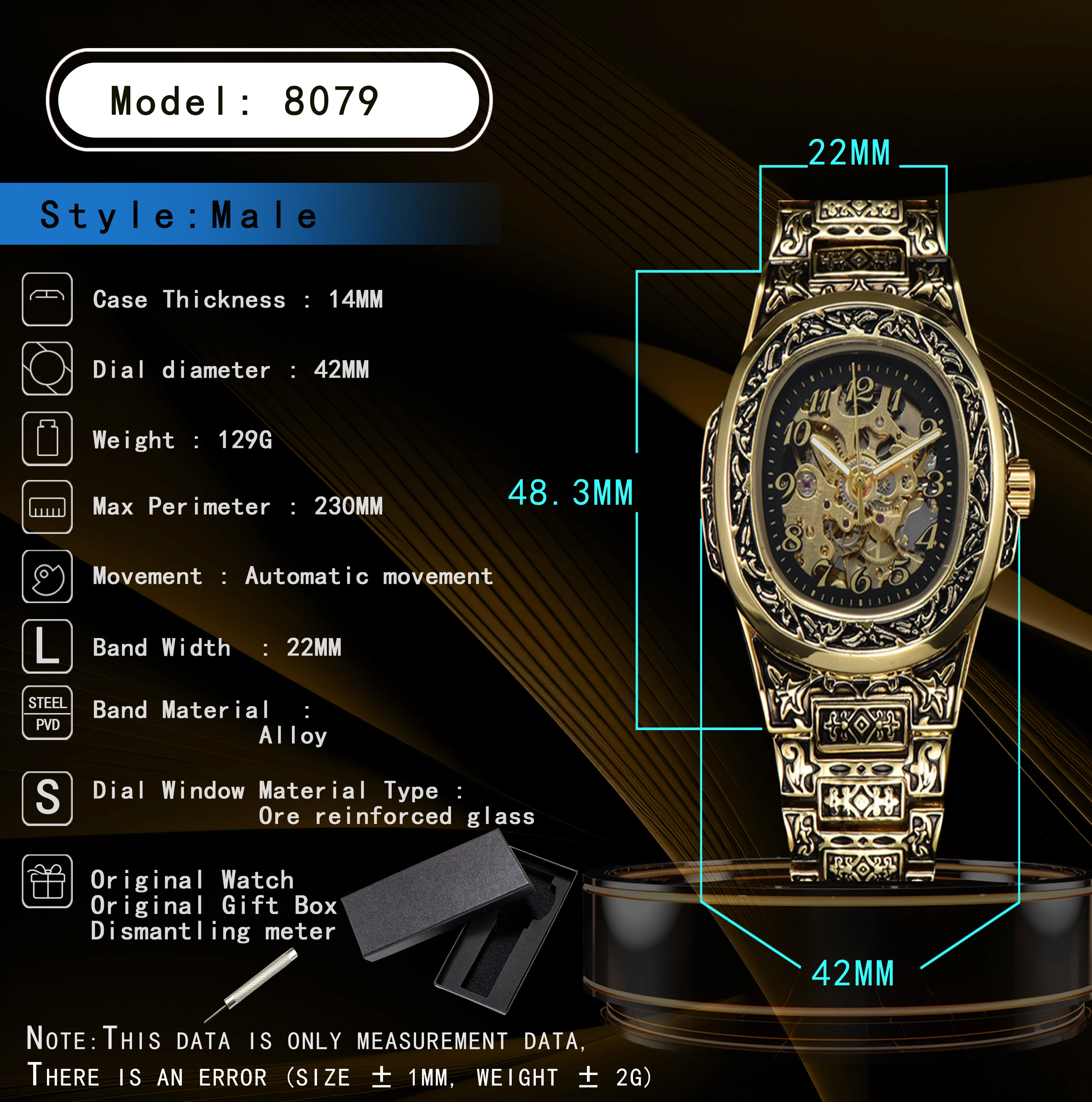 Reloj Automático LONGLUX para hombre, relojes de pulsera mecánicos retro, reloj esqueleto resistente al agua de aleación de lujo para hombre, regalo para hombre