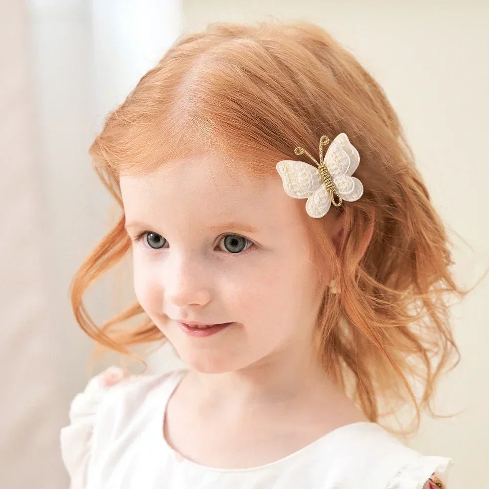 4 ชิ้น/เซ็ตผีเสื้อชุดคลิปผมสําหรับสาว Double Layered Bow น่ารัก Bangs ผมผ้าฝ้ายปลอดภัยเด็กทารกอุปกรณ์เสริมผมชุด