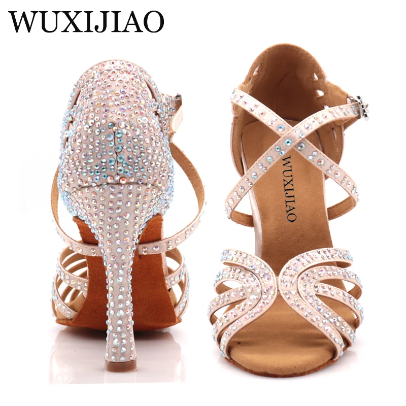 WUXIJIAO Buty jazzowe Buty do tańca latynoskiego Damskie buty do salsy latynoskiej dla dziewczynki na co dzień ze srebrną brązową skórą