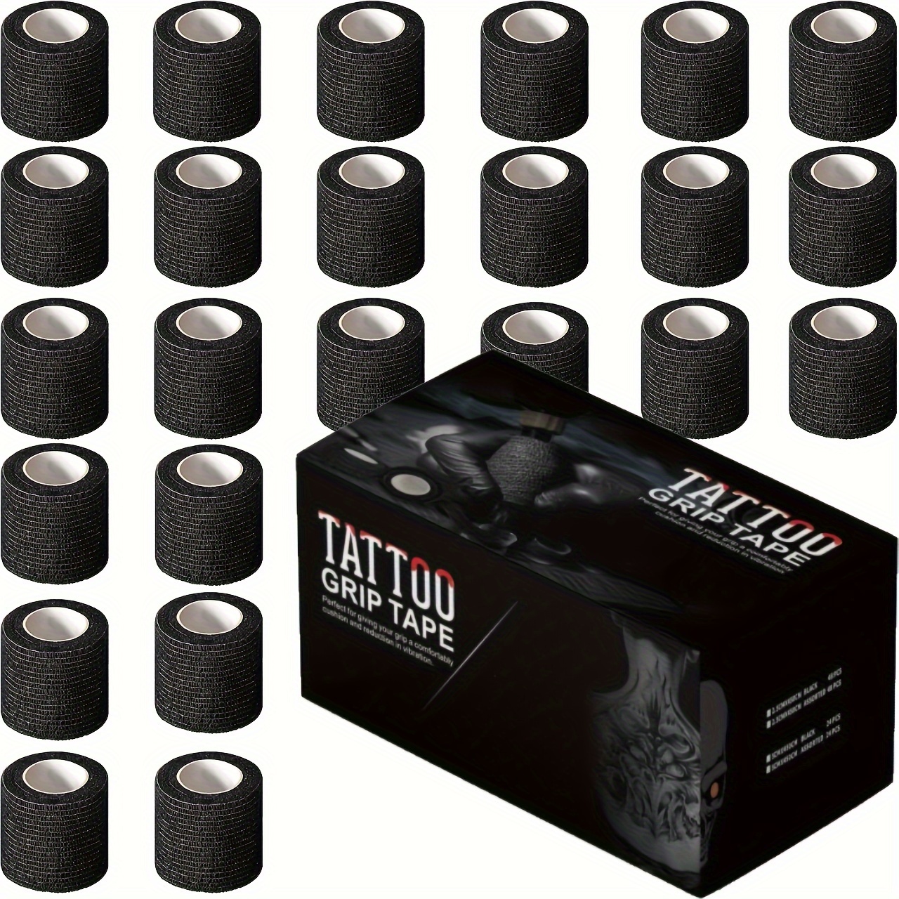 3/6/12/24/48 SZT. Jednorazowe czarne opaski na uchwyt do tatuażu, bandaż na uchwyt do tatuażu, taśma do maszynki, akcesoria