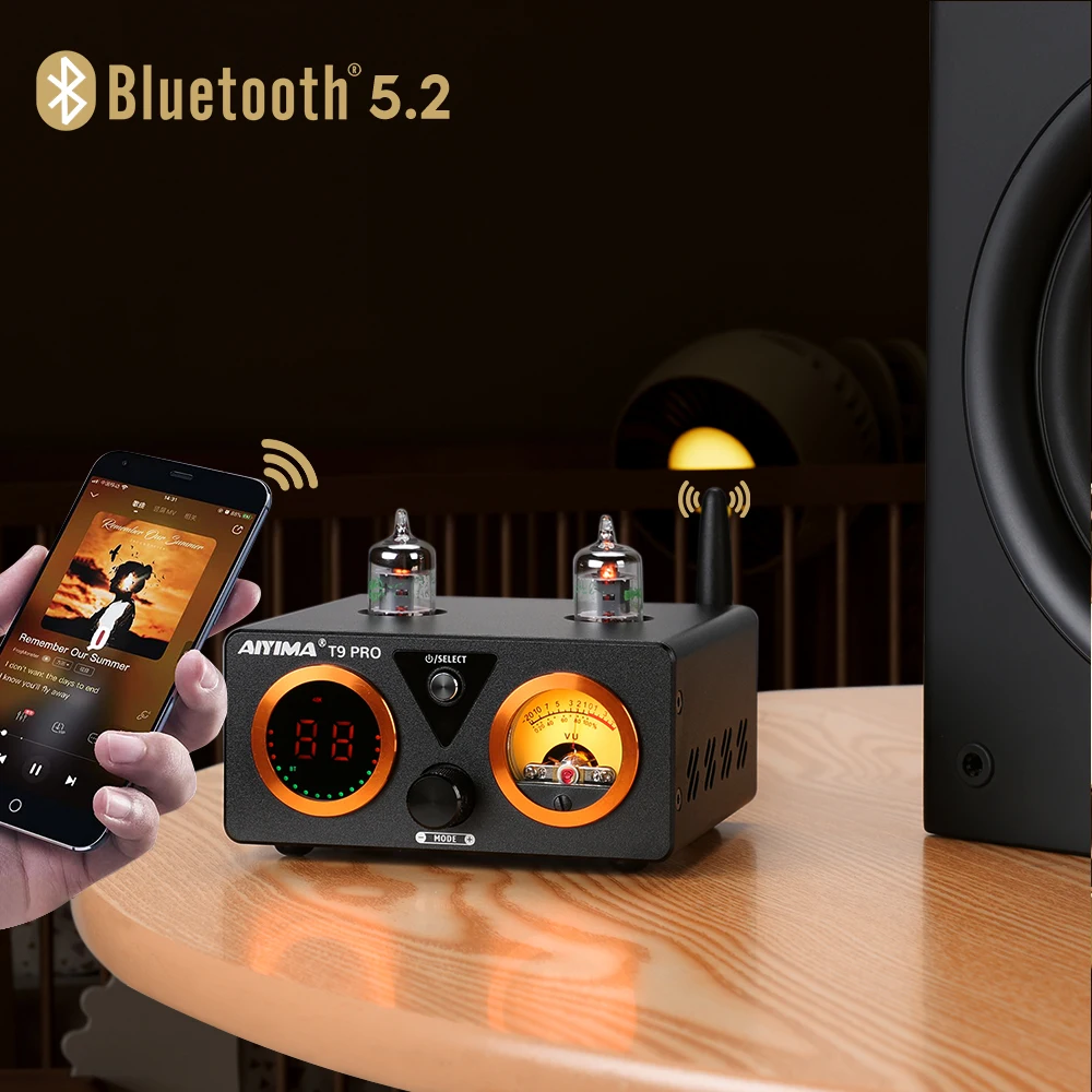 AIYIMA T9 PRO HiFi Bluetooth Ламповый усилитель VU измерительный усилитель стерео усилитель мощности USB DAC COAX OPT Home Audio Amp 100Wx2