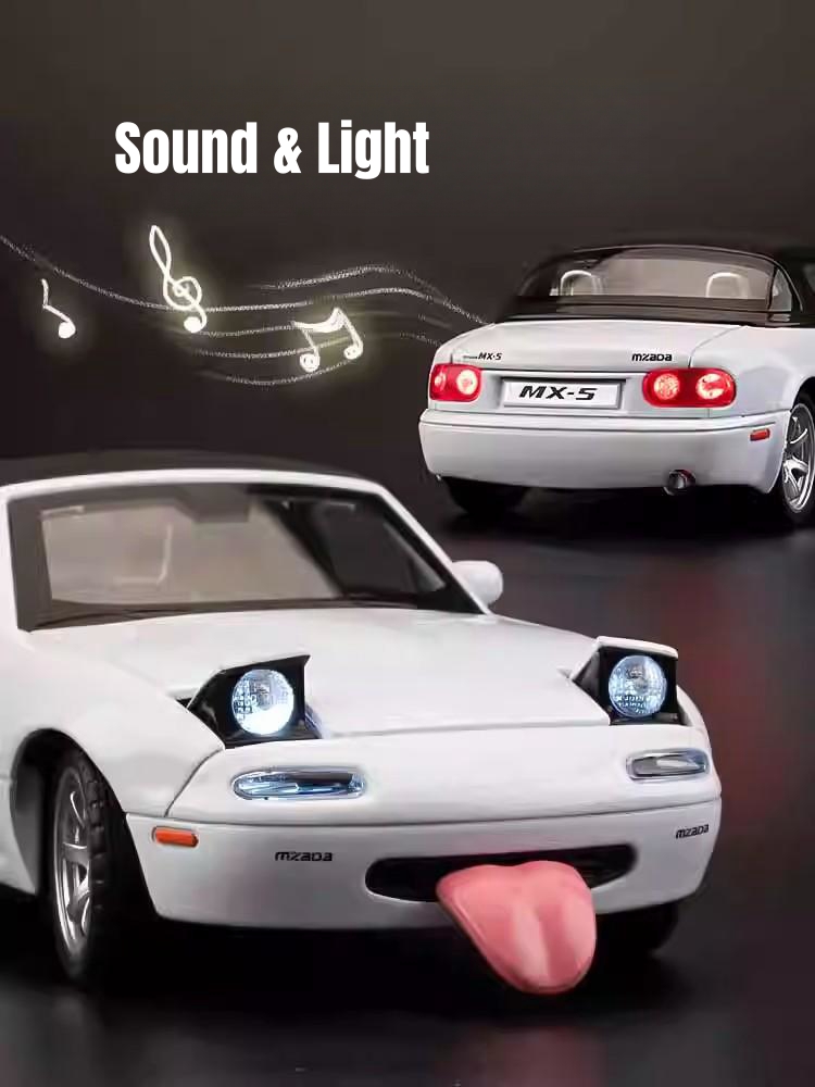 1/32 Mazda MX-5 Miniature Diecast Miata RoadSter Toy Car Model Sound & Light Doors Openable Collection Gift for Children Boy Kid