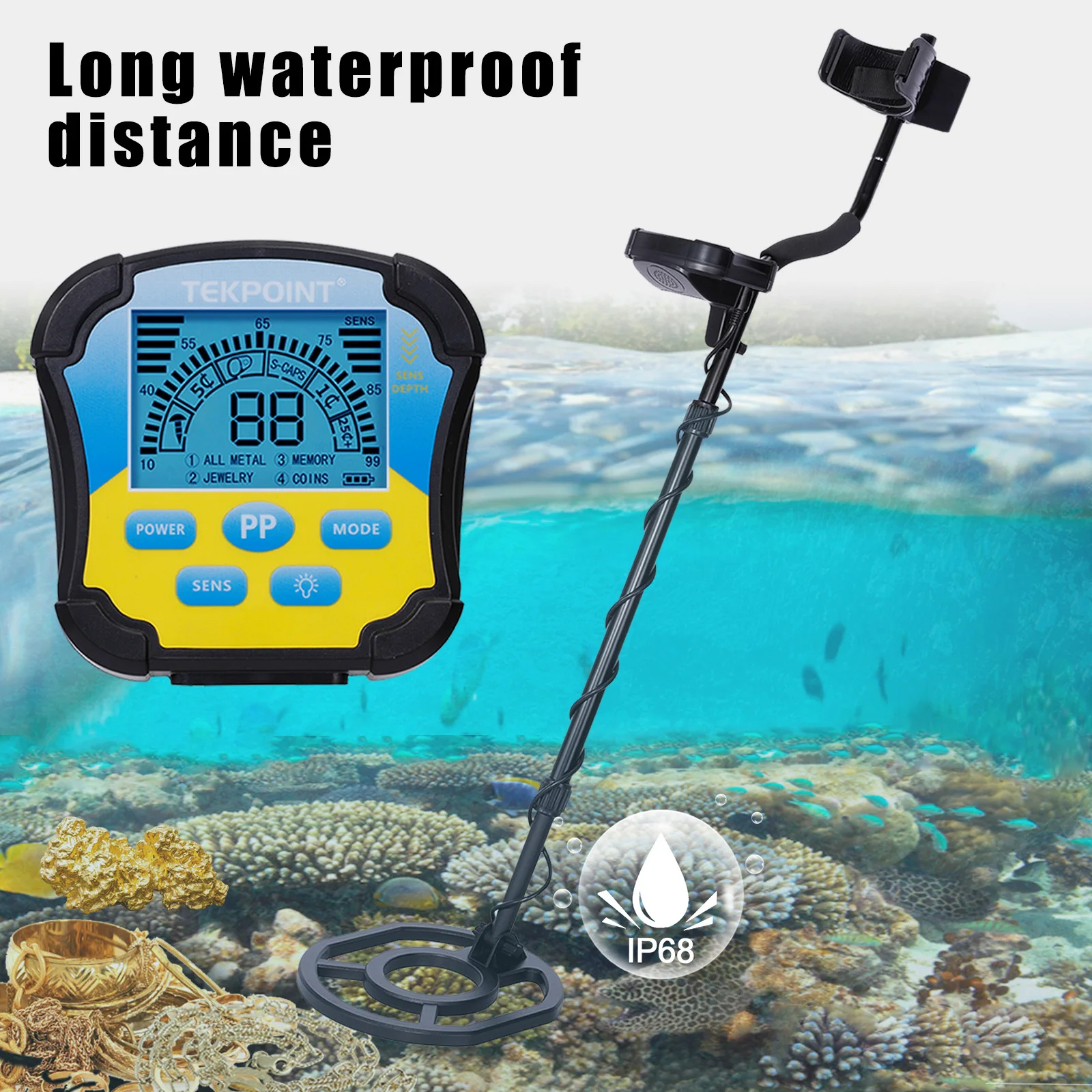 Alta Sensibilidade Detector de metais subterrâneos, Gold Digger, Treasure Hunter, Waterproof Search Coil, Profundidade 2.5m, MD8030