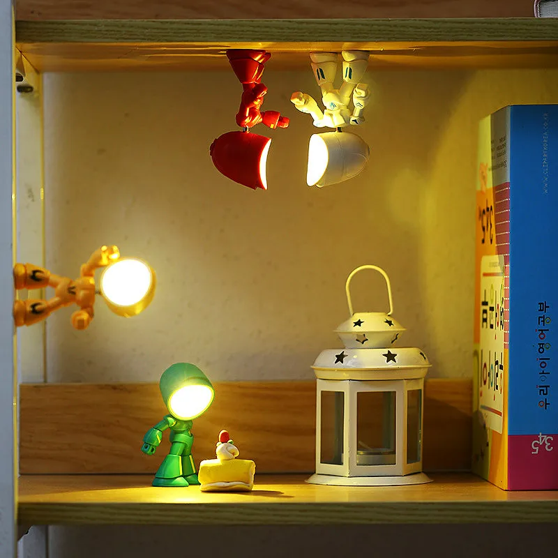 Mini lámpara de mesa para mascotas de dibujos animados, plegable, regulable, ángulo ajustable, alimentada por batería AAA, luz LED nocturna, lámpara de protección ocular