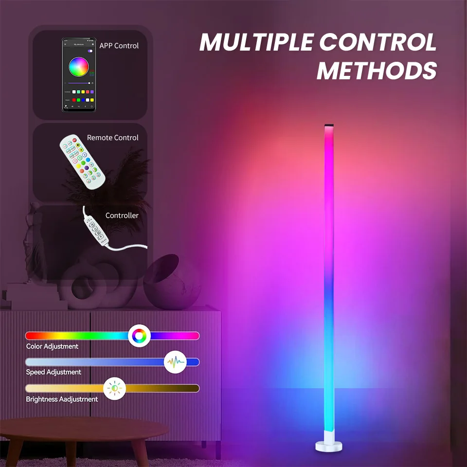 Lámpara de pie LED RGB con Control remoto por aplicación, sincronización de música, iluminación de esquina, iluminación de ambiente moderna para dormitorio, sala de estar, decoración de juegos