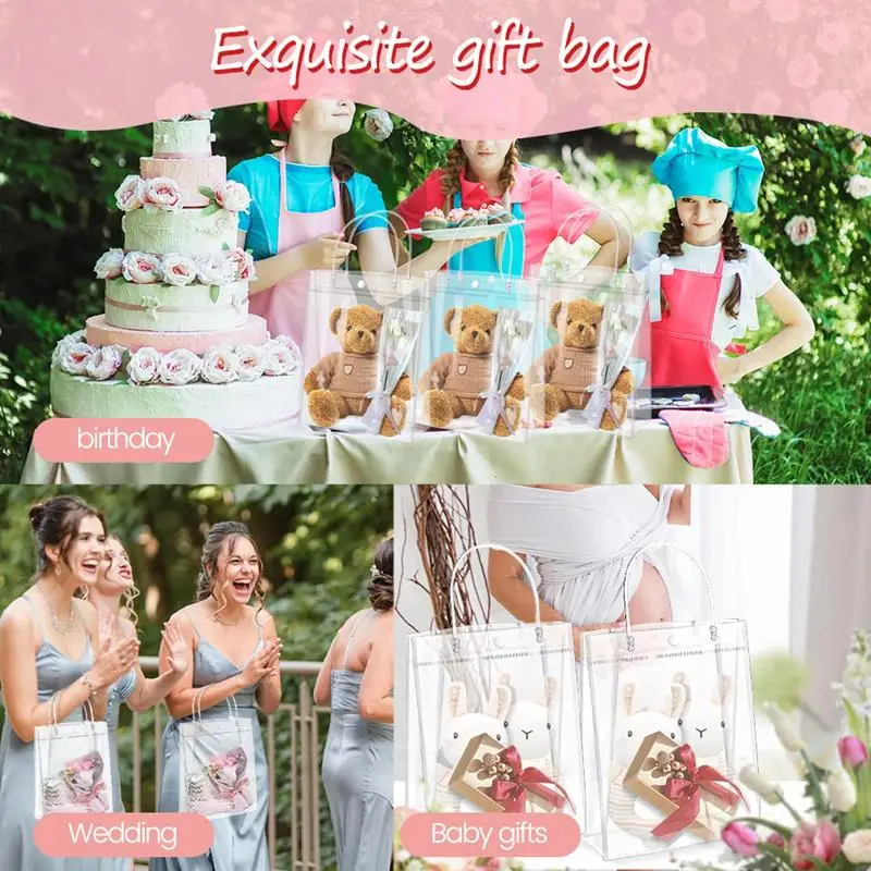 10/20 pçs saco de presente transparente com alça festa de aniversário de casamento doces presente embalagem reutilizável sacola natal chá de bebê