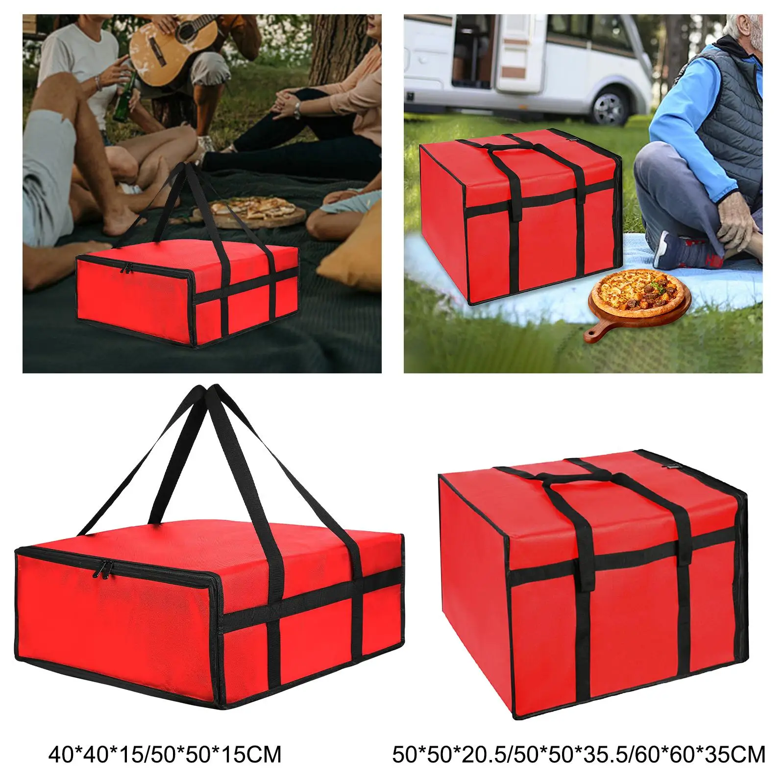 Bolsa aislante para transporte de Pizza, bolsa de comida resistente con cremalleras dobles para Pizzerias, bolsa de compras reutilizable multifuncional para comestibles