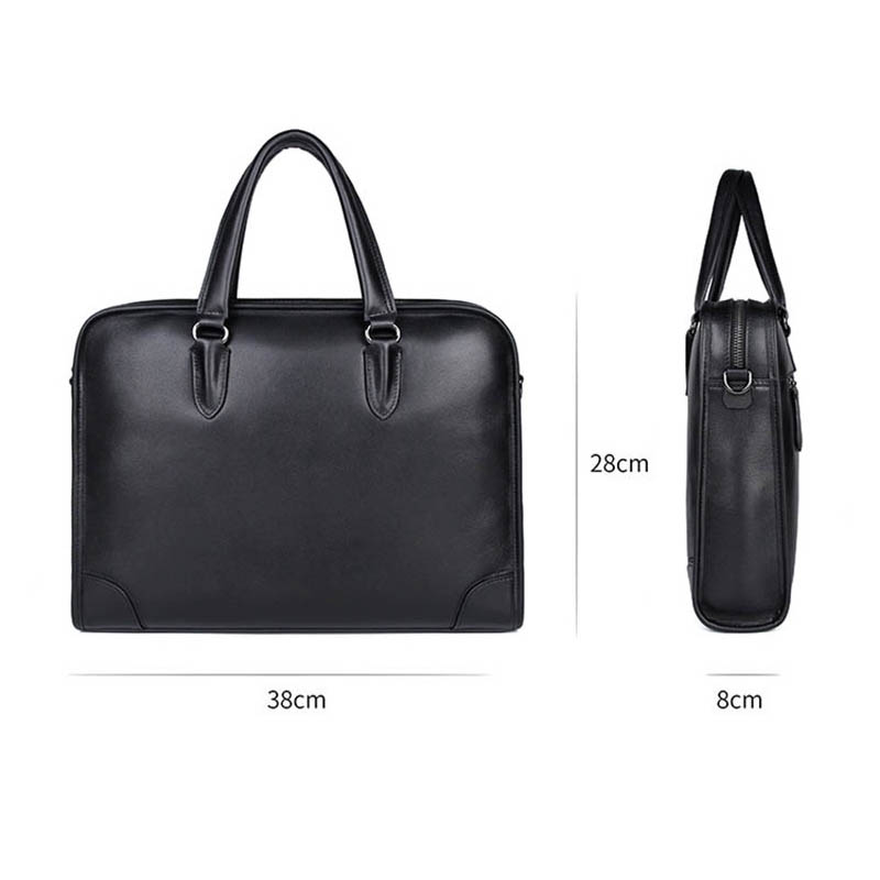 Men Business Briefcase Black Genuine Leather 14" Laptop Handbag Cowhide Shoulder Messenge Bag For Male PC Daily Work Tote