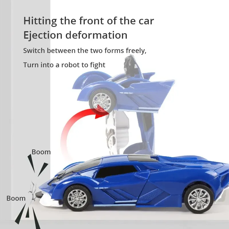 Blaues Kollisionsverformungs-Polizeiauto für Kinder, Toy Boy Inertia Impact, Ein-Knopf-Verformungsauto