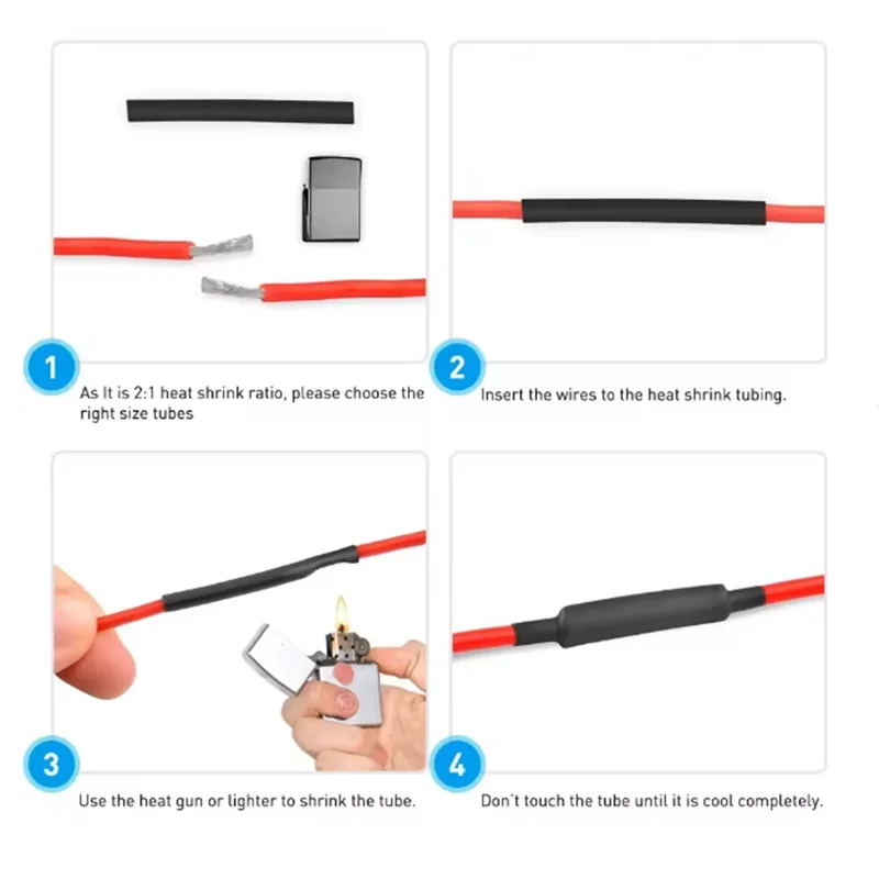 127 Uds Kit de tubos termorretráctiles 2:1 tubo termorresistente negro Cable de conexión eléctrica funda aislante