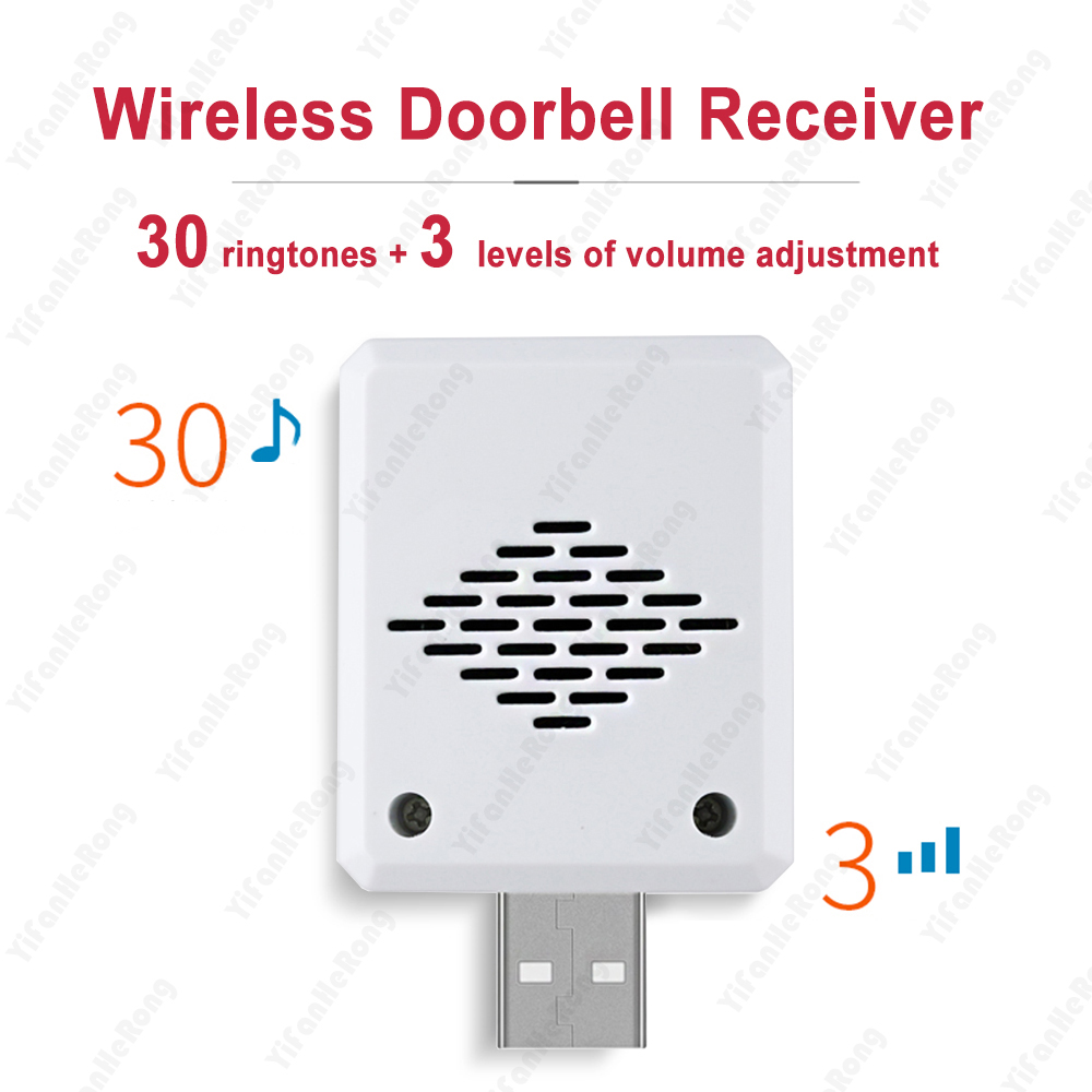 Timbre inalámbrico con Control remoto, receptor de timbre de puerta inteligente con un solo botón, 150 MHz, 30 música, 433M, resistente al agua, USB