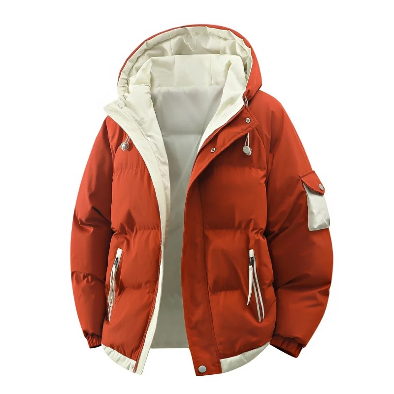 Masculino outerwear jaqueta com capuz inverno solto jaqueta de algodão homem moda parkas masculino à prova de vento grosso quente para baixo jaqueta