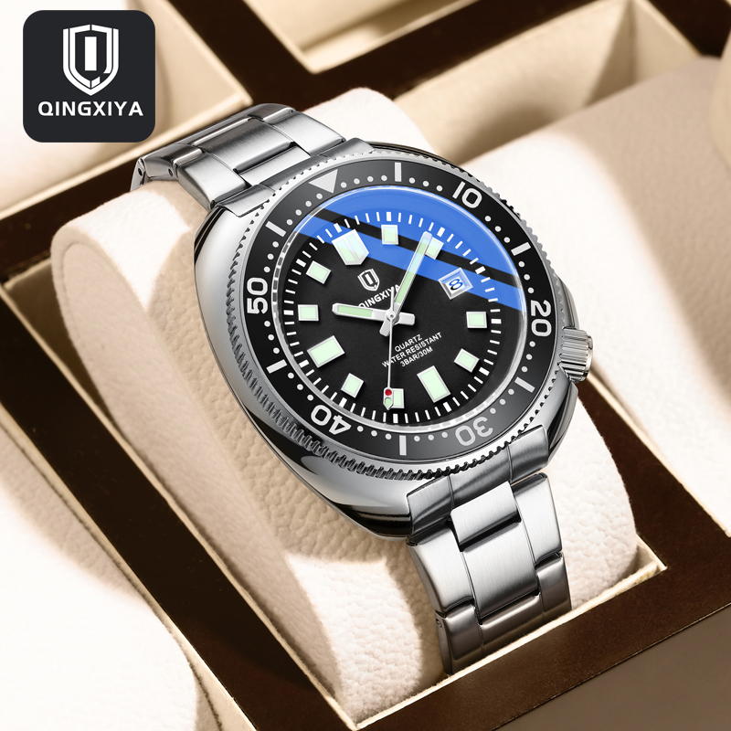 QINGXIYA-reloj de cuarzo para hombre, cronógrafo luminoso de acero inoxidable, resistente al agua, con fecha, diseño de moda, nuevo