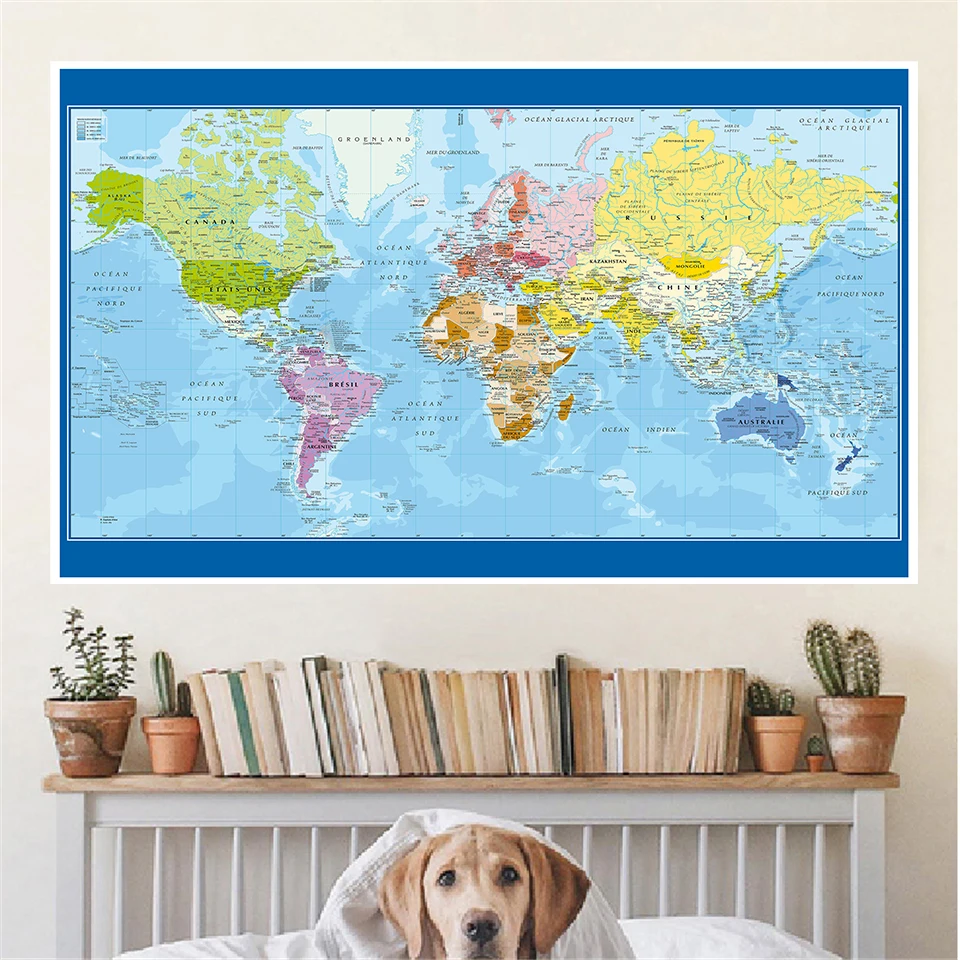 Kaart van de wereld 120*80cm in Franse vintage muurposter non-woven vinyl schilderij kantoor schoolbenodigdheden woondecoratie