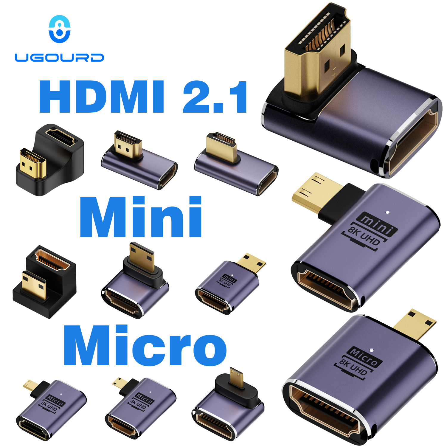 Ugourd hdmi2.1 cabo adaptador mini micro hdmi para hdmi 2.1 conversor 48gpbs 8k60hz 4k120hz para projetor hdtv ps4 ps5 computador portátil